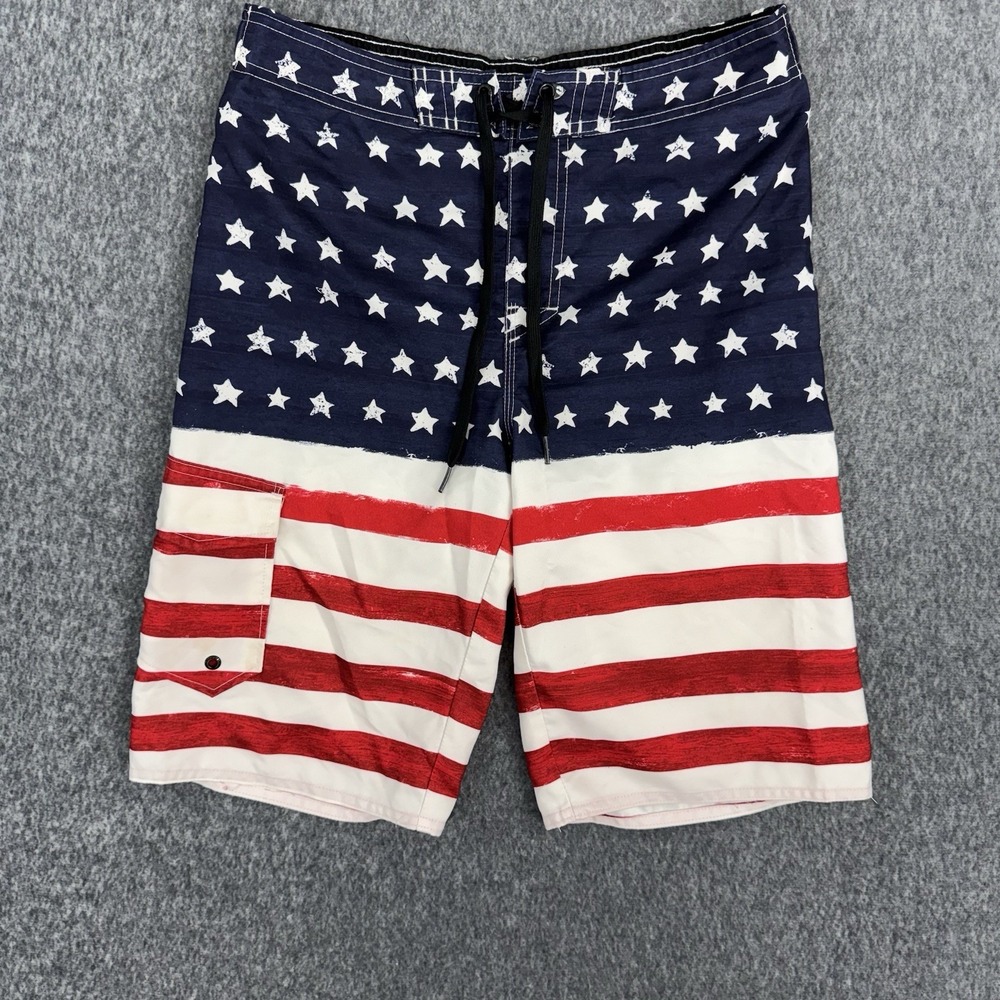 Hang Ten USA Flag Swim Trunks Mens American Flag Red White Blue Beach Summer